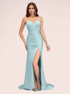 Sexy Mermaid Sweetheart Long Soft Satin Bridesmaid Dresses With Slit For Sale