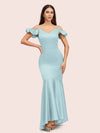 Sexy Mermaid Cold Shoulder Silky Satin High Low Prom Dresses Online