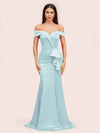 Elegant Soft Satin Mermaid Off Shoulder Unique Long Evening Prom Dresses Online