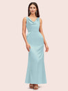 Elegant Cowl Sleeveless Sheath Long Soft Satin Bridesmaid Dresses Online