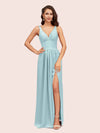 Sexy V Neck Long Soft Satin Side Slit Bridesmaid Dresses Online