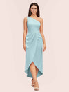 Elegant One Shoulder Mermaid Satin High Low Short Midi Evening Prom Dresses Online