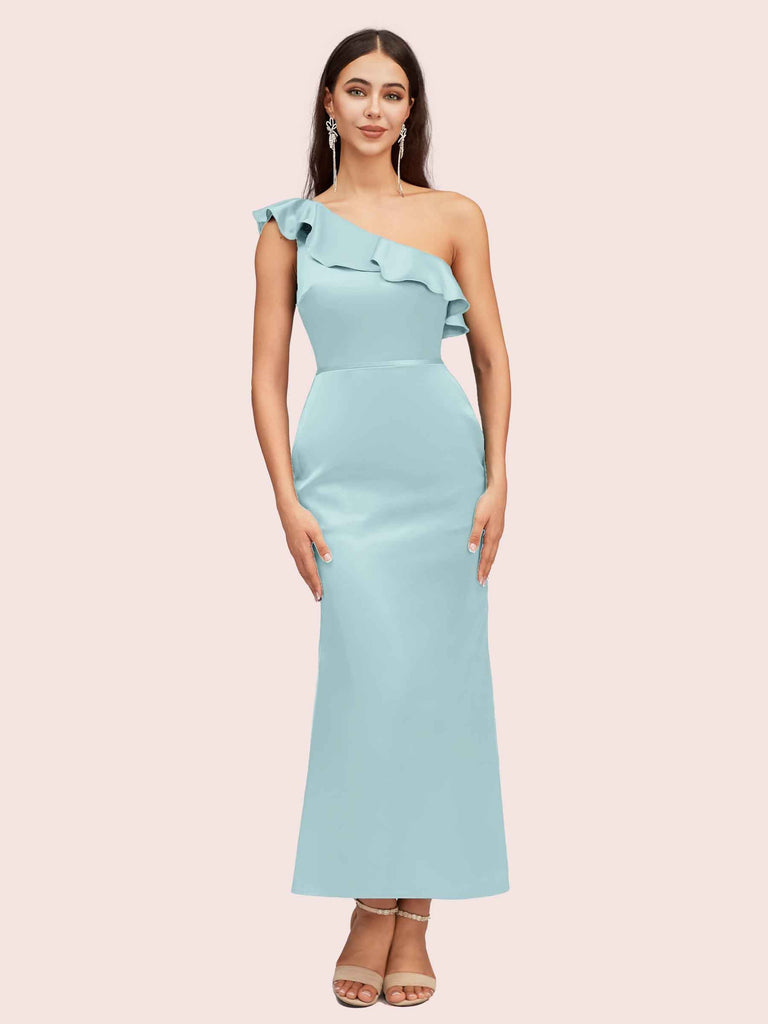 Elegant Mermaid One Shoulder Short Soft Satin Midi Party Prom Dresses Online