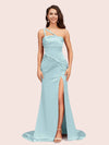 Sexy Mermaid One Shoulder Unique Side Slit Soft Satin Evening Prom Dresses Online