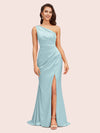 Elegant One Shoulder Mermaid Side Slit Soft Satin Bridesmaid Dresses For Sale