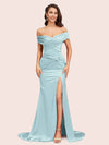 Sexy Side Slit Mermaid Off Shoulder Long Soft Satin Bridesmaid Dresses Online