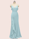 Sexy Mermaid Spaghetti Strap V-neck Long Soft Satin Bridesmaid Dresses Online