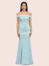 Sexy Off Shoulder Sleeveless Mermaid Long Soft Satin Party Prom Dresses