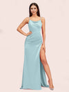 Sexy Spaghetti Straps Mermaid Long Soft Satin Bridesmaid Dresses With Slit