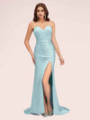 Sexy Mermaid Sweetheart Long Soft Satin Bridesmaid Dresses With Slit