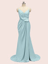 Sexy Spaghetti Straps V-Neck Side Slit Long Satin Mermaid Party Prom Dresses Online