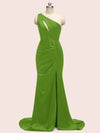 Sexy Mermaid One Shoulder Long Soft Satin Bridesmaid Dresses With Slit