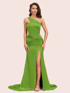 Sexy Mermaid One Shoulder Long Soft Satin Side Slit Formal Prom Dresses Online