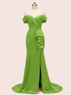 Elegant Off Shoulder Mermaid Long Soft Satin Bridesmaid Dresses 2023