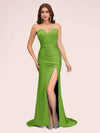 Sexy Mermaid Sweetheart Long Soft Satin Bridesmaid Dresses With Slit