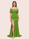Elegant Soft Satin Off Shoulder Long Mermaid Graduation Prom Dresses With Slit