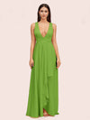 Elegant A-Line V-Neck Long Soft Satin Evening Prom Dresses Online
