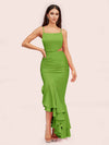 Sexy Unique Mermaid Spaghetti Straps Asymmetrical Soft Satin Bridesmaid Dresses