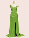 Unique See Through Side Slit Soft Satin Long Formal Prom Dresses Online