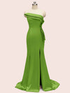 Elegant Strapless Side slit Mermaid One Shoulder Long Soft Satin Bridesmaid Dresses