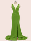 Sexy V-neck Criss Cross Side Slit Long Siky Satin Mermaid Bridesmaid Dresses Online