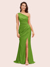 Elegant One Shoulder Mermaid Side Slit Soft Satin Bridesmaid Dresses For Sale