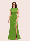 Sexy Open Back Mermaid Short Sleeves Long Silky Satin Formal Prom Dresses Online