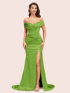 Sexy Side Slit Mermaid Off Shoulder Long Soft Satin Bridesmaid Dresses Online
