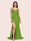 Simple Mermaid Spaghetti Straps Side Slit Long Soft Satin Formal Prom Dresses 2023
