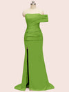 Elegant One Shoulder Long Side Slit Soft Satin Graduation Prom Dresses Online