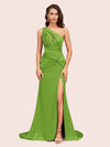 Sexy Side Slit Mermaid One Shoulder Long Soft Satin Evening Prom Dresses Online