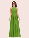 Elegant Halter A-line Long Satin Bridesmaid Dresses Online With Bow