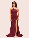 Sexy Mermaid One Shoulder Unique Side Slit Soft Satin Bridesmaid Dresses Online For Sale