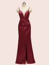 Sexy Mermaid Spaghetti Strap Side Slit Soft Satin Long Bridesmaid Dresses Online