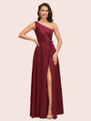 Elegant One Shoulder Side Slit Long Soft Satin Party Prom Dresses 2023