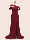 Sexy Mermaid One Shoulder Long Soft Satin Side Slit Formal Prom Dresses Online