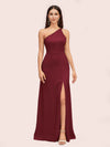 Simple Silky Satin One Shoulder Long Side Slit Bridesmaid Dresses Online