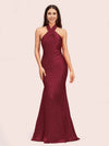 Sexy Backless Halter Sleeveless Long Mermaid Satin Bridesmaid Dresses Online