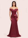 Elegant Soft Satin Mermaid Off Shoulder Unique Long Bridesmaid Dresses Online