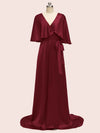 Bat Sleeves Elegant Long Soft Satin Bridesmaid Dresses Online