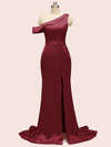 Sexy Side Slit Mermaid One Shoulder Long Silky Satin Formal Prom Dresses