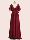 Elegant Bat Sleeves A-Line Long Soft Satin Party Prom Dresses Online