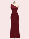 Elegant One Shoulder Long Soft Satin Mermaid Evening Prom Dresses With Slit