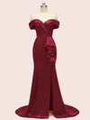 Elegant Off Shoulder Mermaid Long Soft Satin Party Prom Dresses For Women