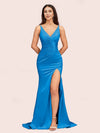 Sexy Mermaid V-neck Side Slit Long Soft Satin Bridesmaid Dresses Online For Sale