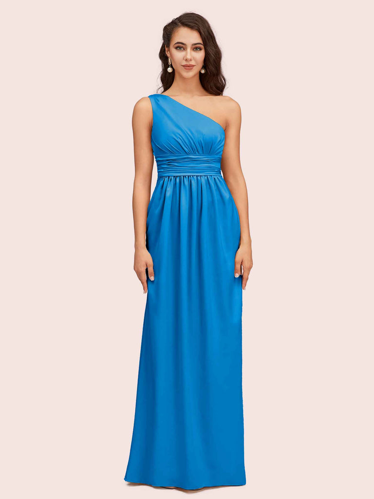 Elegant One Shoulder A-Line Long Soft Satin Bridesmaid Dresses Online Elegant One Shoulder A-Line Long Soft Satin Bridesmaid Dresses Online