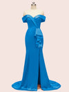 Elegant Off Shoulder Mermaid Long Soft Satin Bridesmaid Dresses 2023