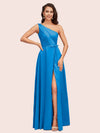 Elegant One Shoulder Side Slit Long Soft Satin Party Prom Dresses 2023