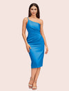 Elegant Sheath One Shoulder Soft Satin Short Bridesmaid Dresses Online