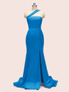Sexy One Shoulder Side Slit Long Soft Satin Mermaid Graduation Prom Dresses